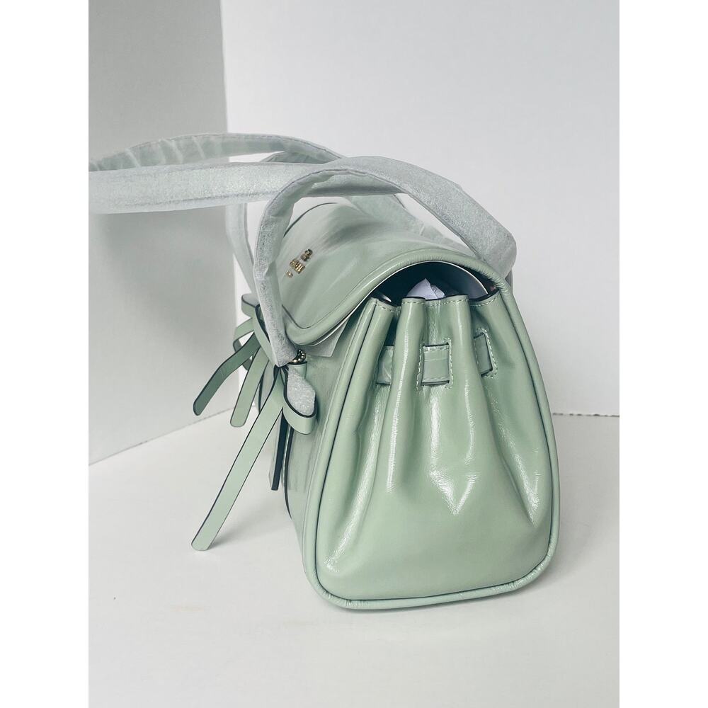 Coach Bridget Flap Shoulder Bag With Bows Light Pistachio Crinkle Leather CDY94 - Picture 8 of 16